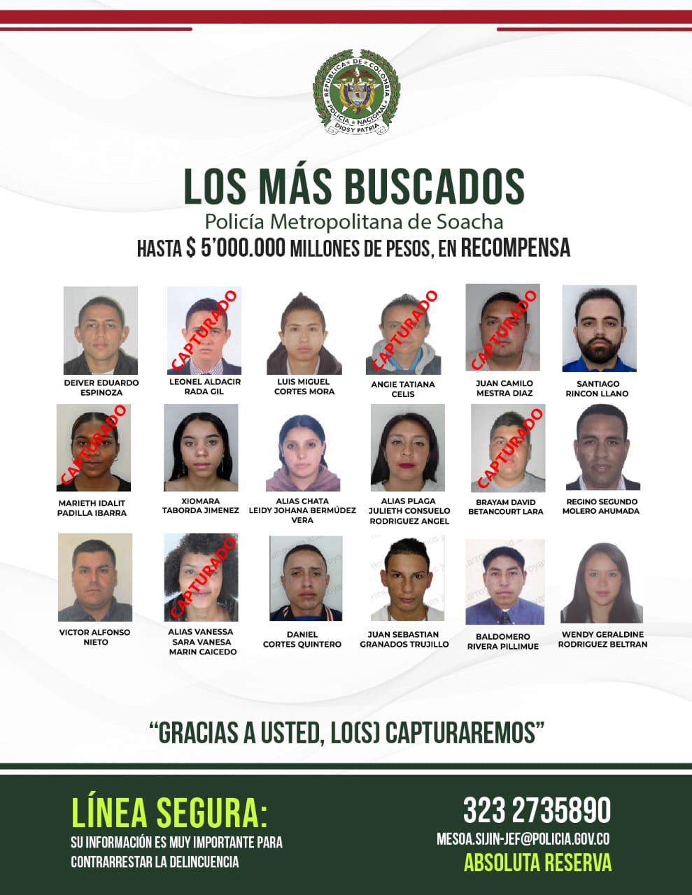 El cartel de los más buscados en Soacha