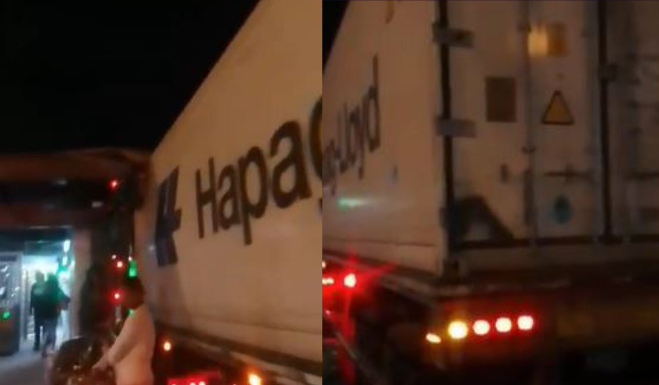 Accidente de tractomula con estación de TransMilenio