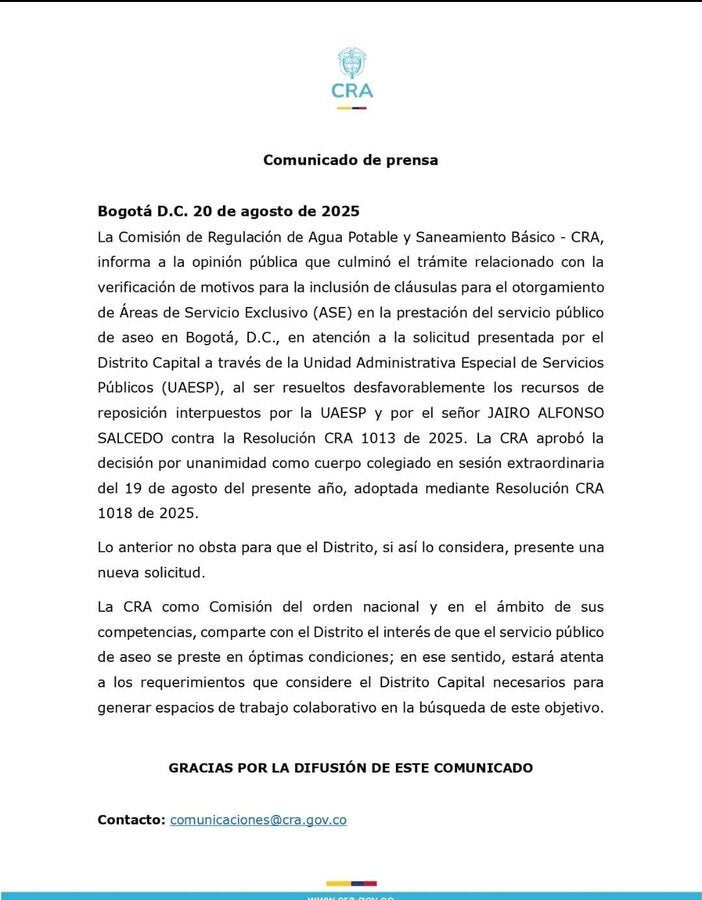 CRA negó el plan de basuras y Bogotá sigue sin rumbo a pocos meses de vencer contratos