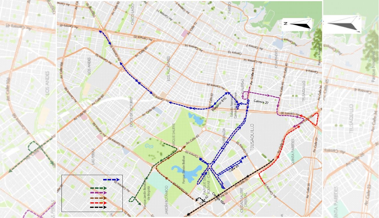 Desvíos en el sector del Parque Simón Bolívar.