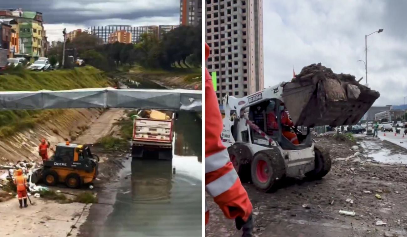 Autoridades sacando basuras en los caños de Bogotá