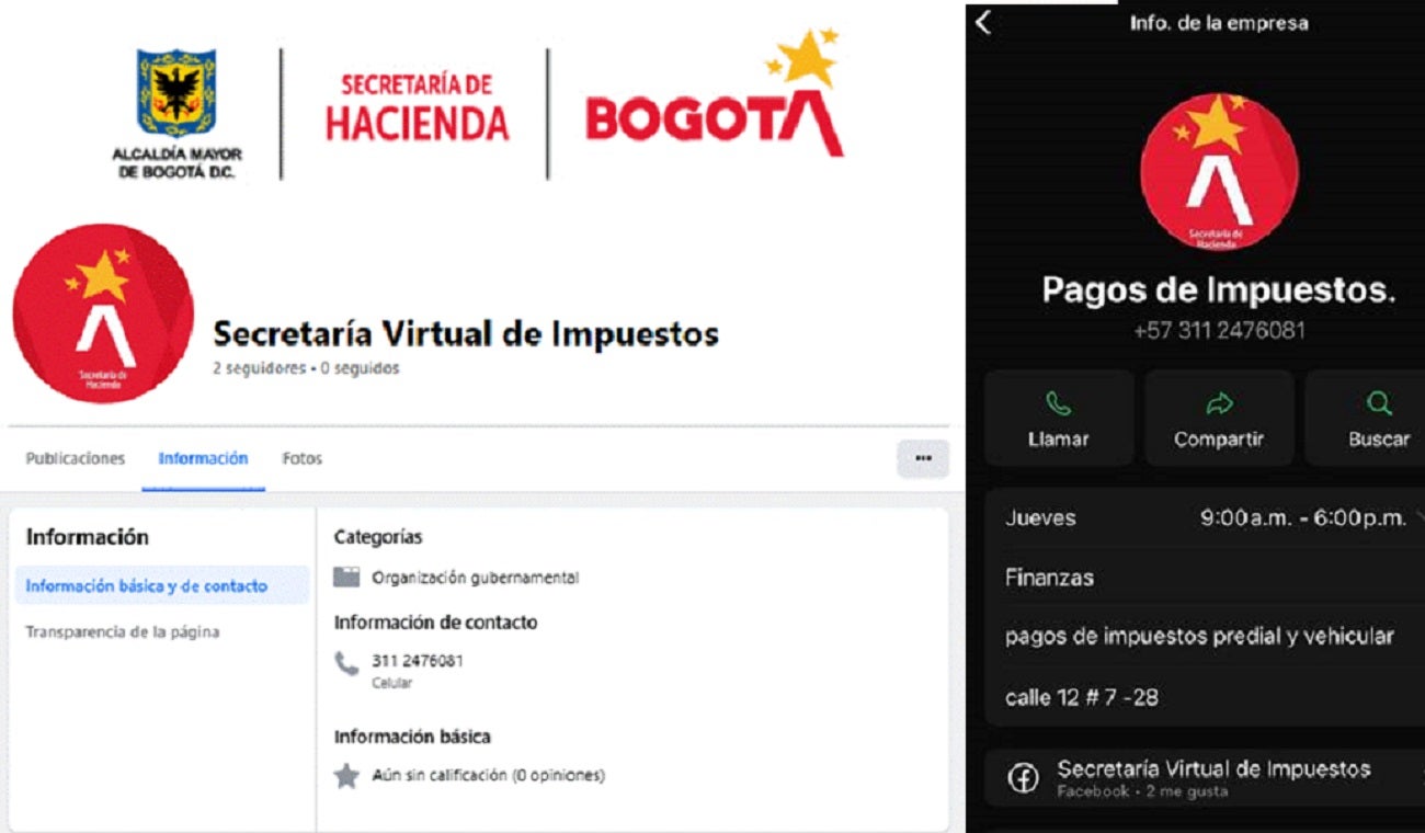 Falsas páginas para impuestos en Bogotá