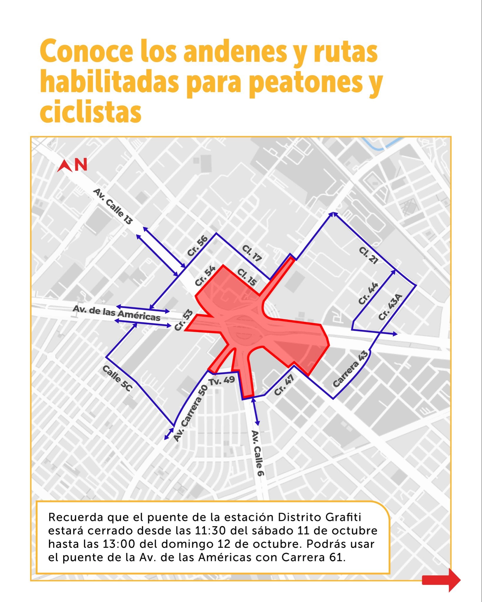 Conoce los andenes y rutas habilitadas para los peatones y ciclistas