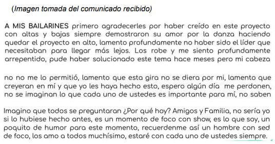 Comunicado del presunto estafador