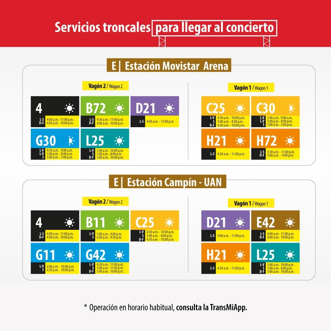 Servicios troncales de TransMilenio para llegar al concierto de Dua Lipa