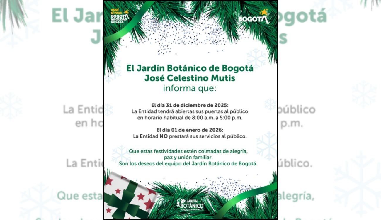 Cierre del Jardín Botánico de Bogotá en Año Nuevo: fechas y horarios