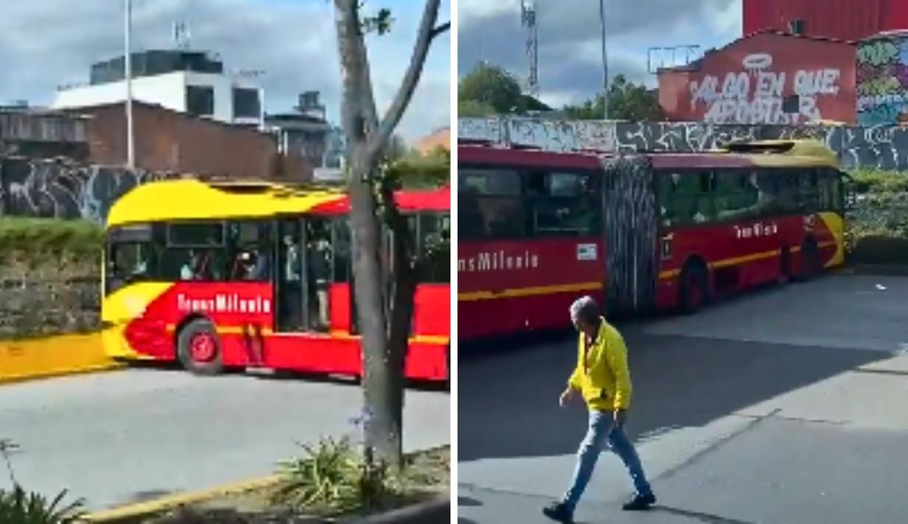 [Video] TransMilenio se fue de frente contra muro y quedó atravesado en la Calle 80