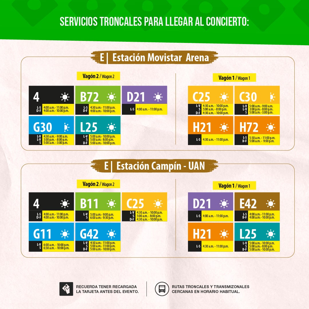 Servicios troncales para llegar al concierto