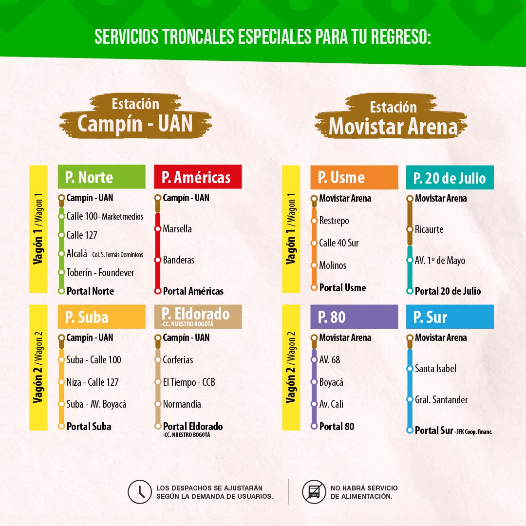 Servicios troncales para regresar del concierto