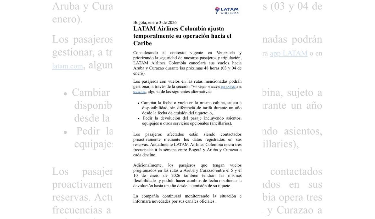 Cancelan vuelos a Aruba y Curazao: así puede pedir cambios o devoluciones