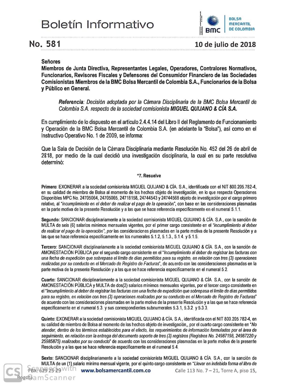El proceso disciplinario tuvo su decisión en el año 2018