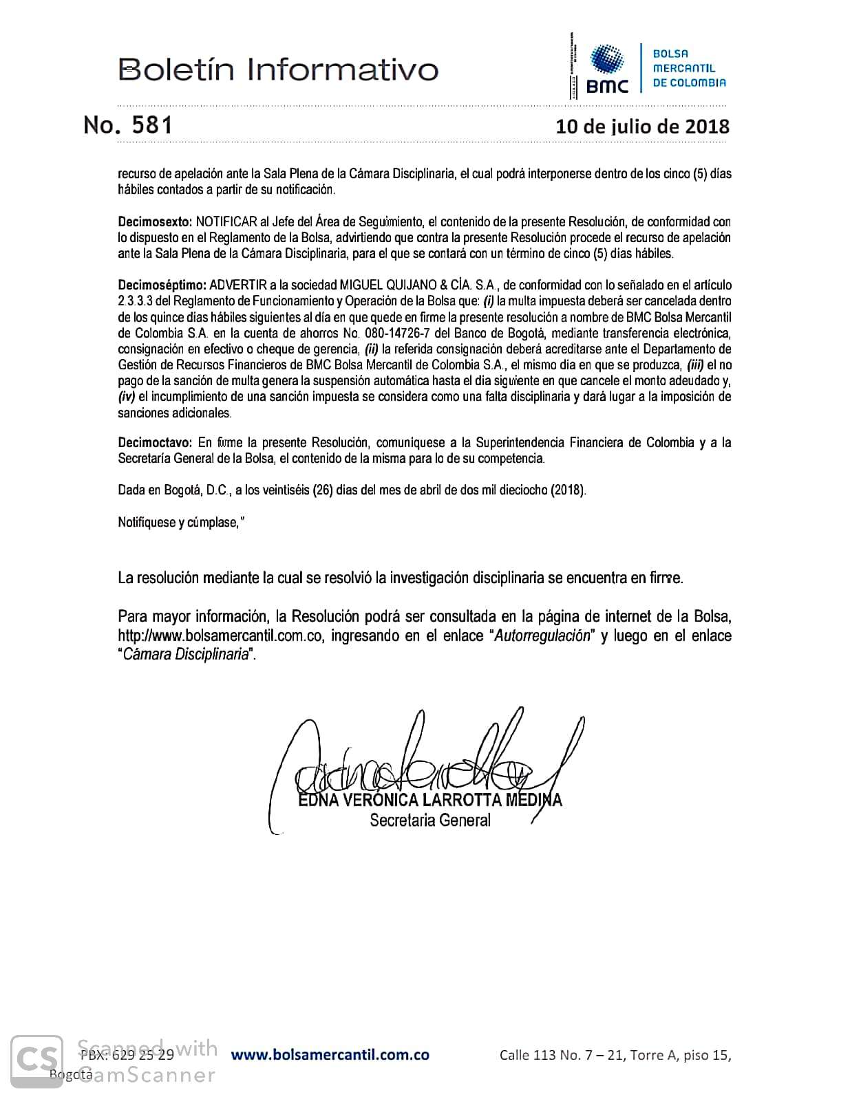 El proceso disciplinario tuvo su decisión en el 2018.