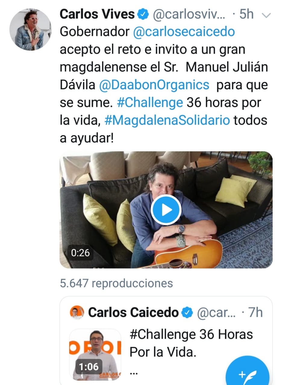Carlos Vives aceptó el reto del gobernador del Magdalena y sigu