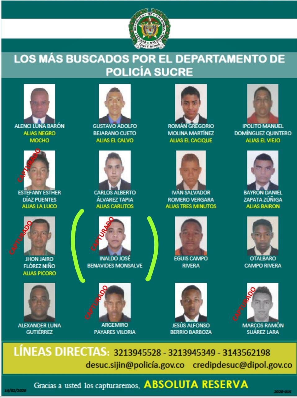 Inaldo Benavides Monsalve figura en el cartel de los más buscado en Sucre por Homicidio
