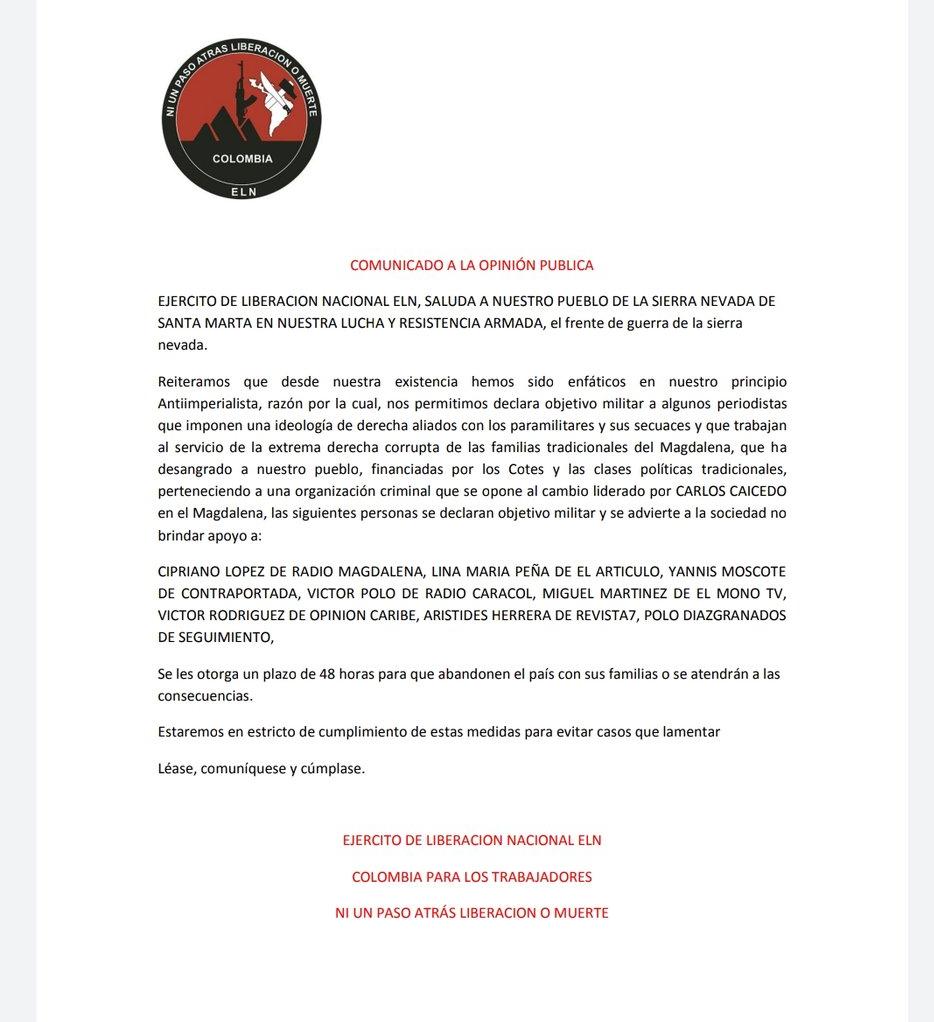 48 horas le dieron a los periodistas para salir del departamento con sus familias