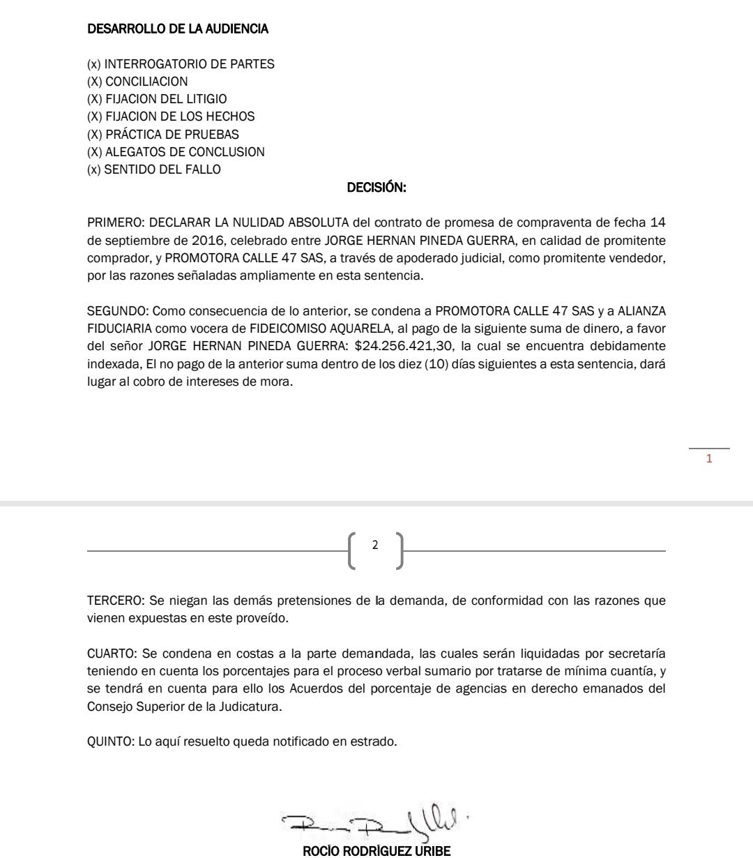 Juzgado de Cartagena ordena a Aquarela devolver cuota inicial a comprador de uno de los apartamentos