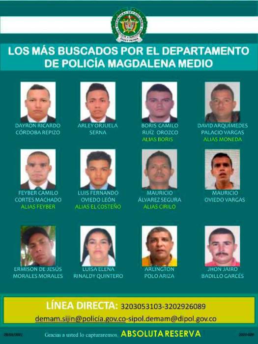 En total son 12 los que busca la Policía en el Sur de Bolívar