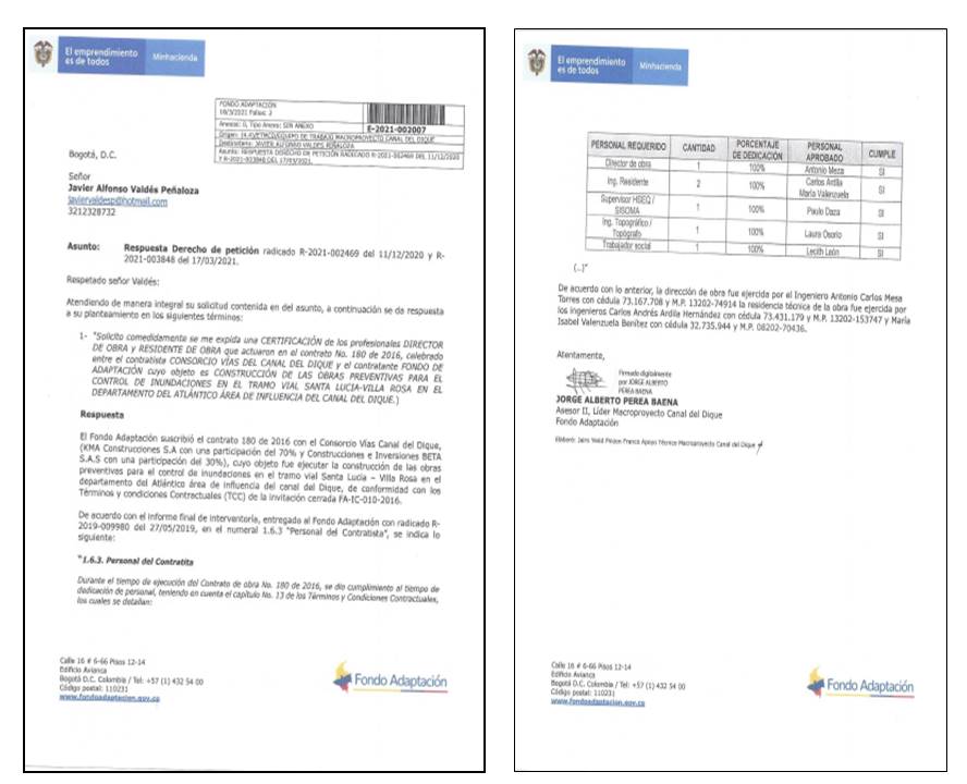 Certificado del Fondo de Adaptación sobre contrato