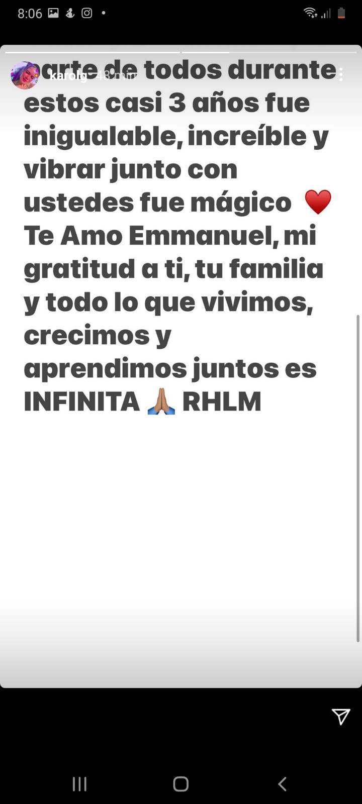 Karol G historia de Instagram