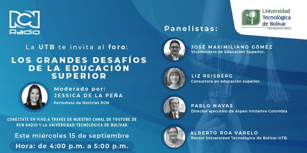 El evento se realizará este miércoles 15 de septiembre, desde la cuatro de la tarde, a través del Yotube de RCN Radio y Universidad Tecnológica de Bolívar.