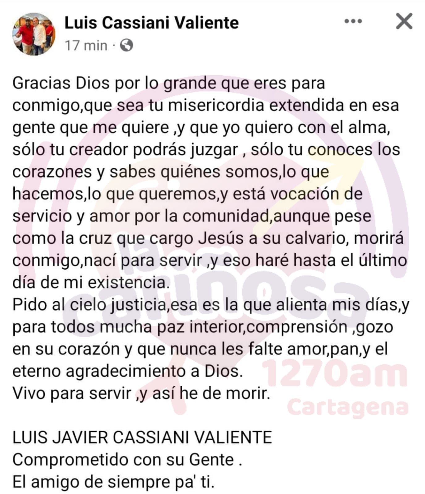 El Concejal Luis Cassiani se pronuncia en redes