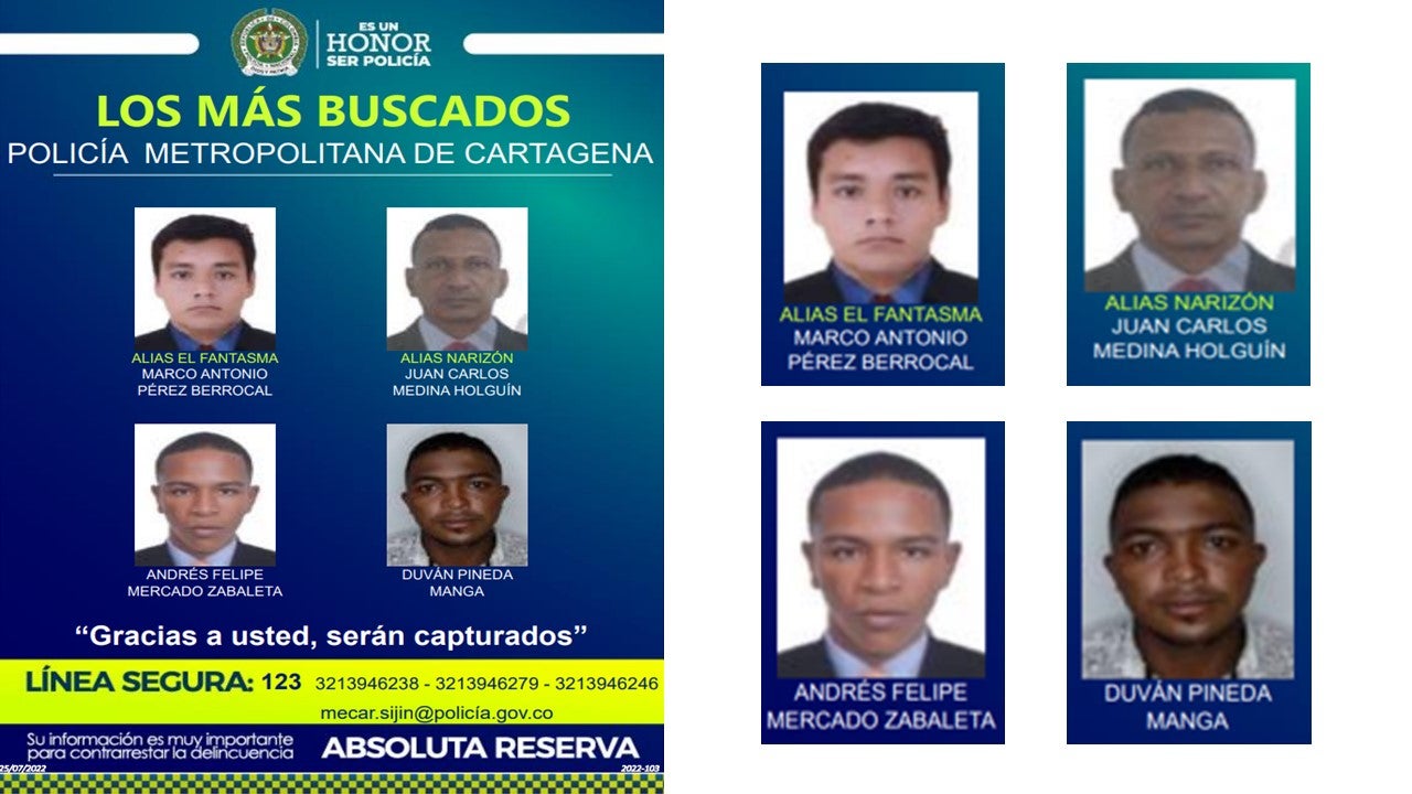 Cartel de los más buscados en Cartagena