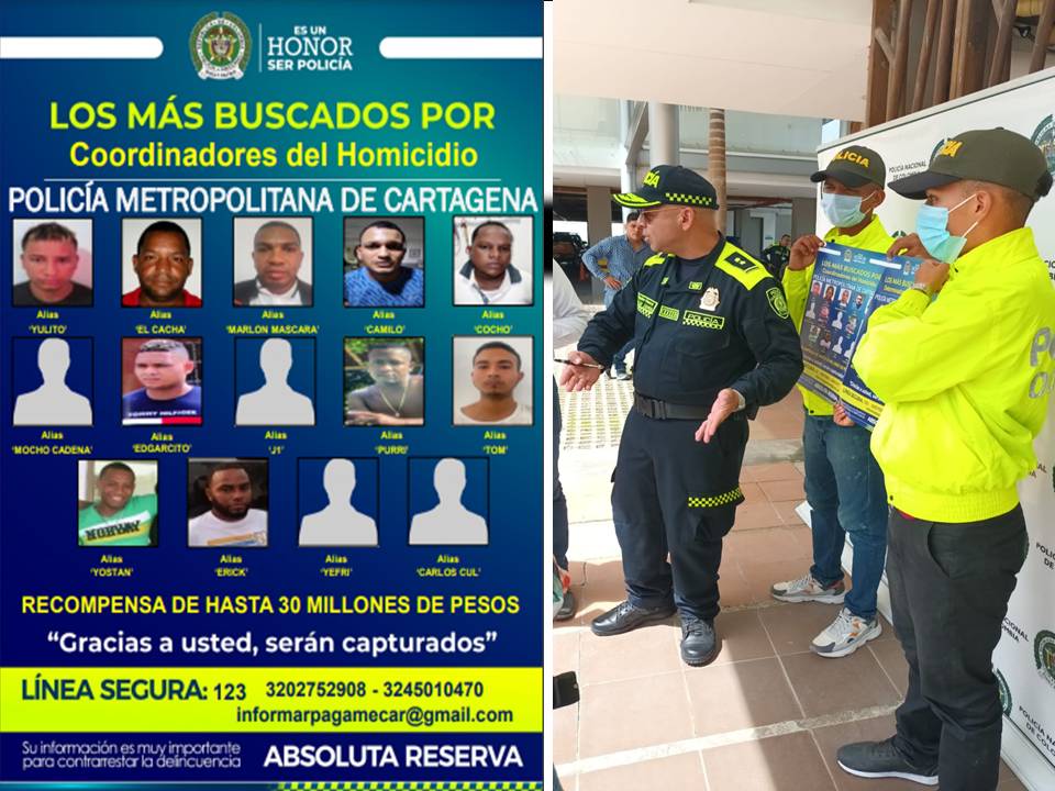 Cartel de los más buscados en Cartagena