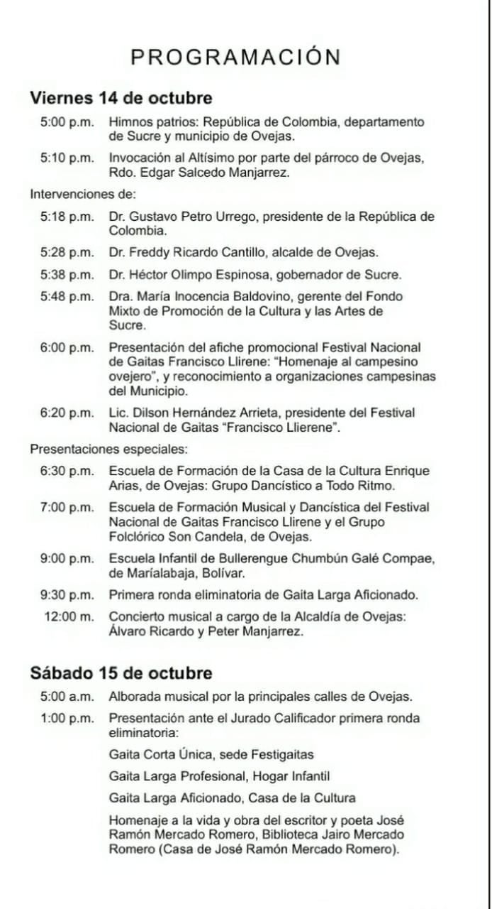 Programación Festigaitas en Ovejas