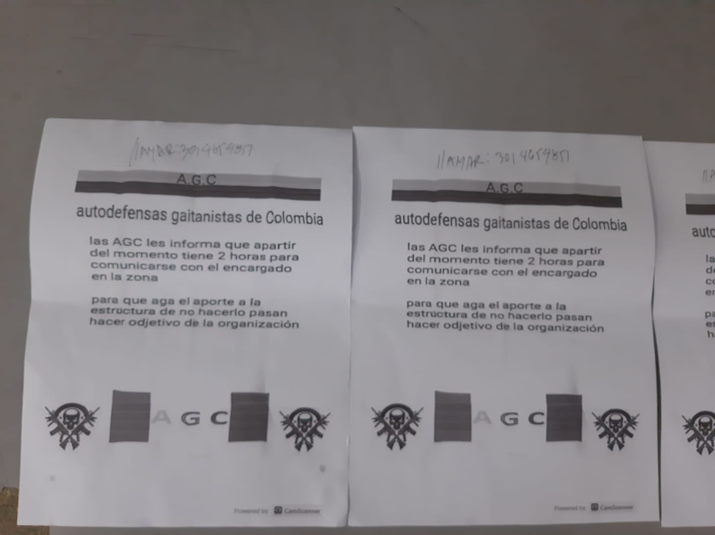 Panfletos amenazantes