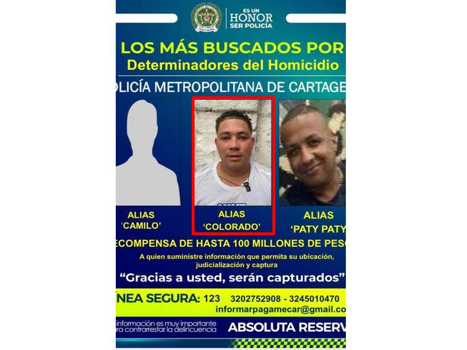 Cristian Alexánder Quiroz, de 32 años, alias 'Mono Paisa' o 'Colorado'.