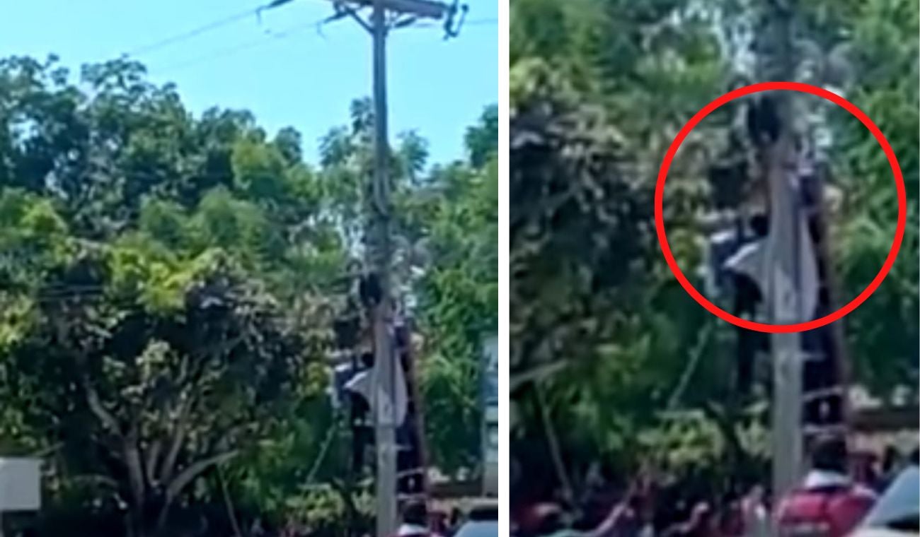 En un poste quedó colgado del arnés el trabajador