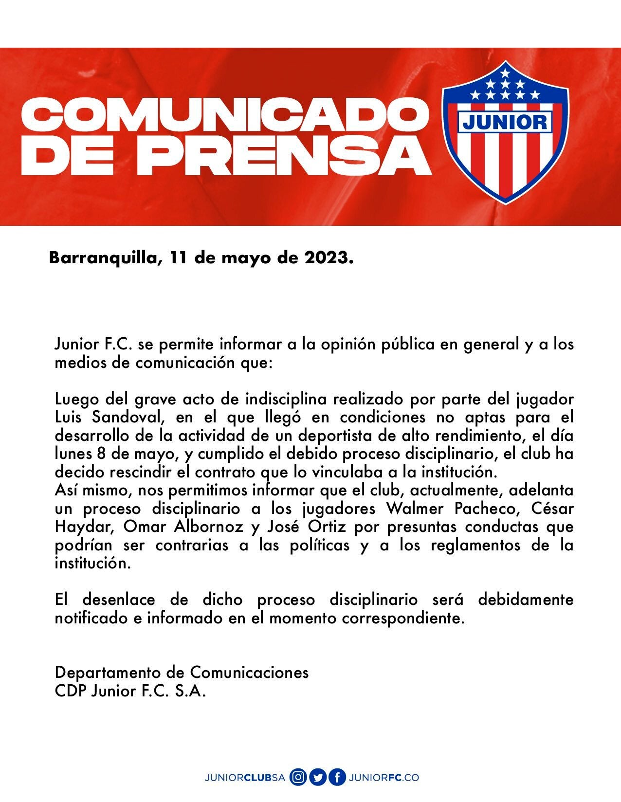 Comunicado de prensa Junior