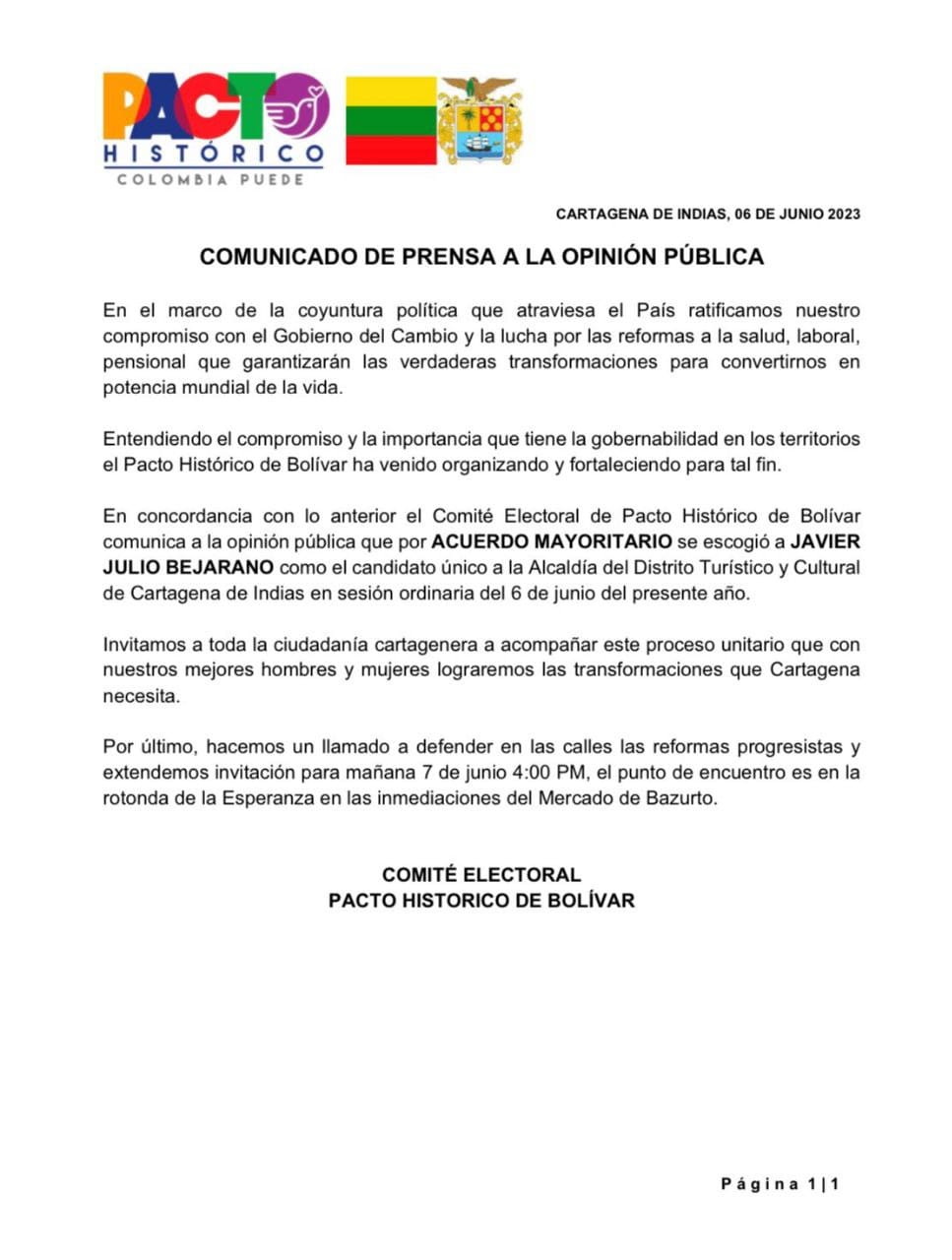 Comunicado del Pacto Histórico