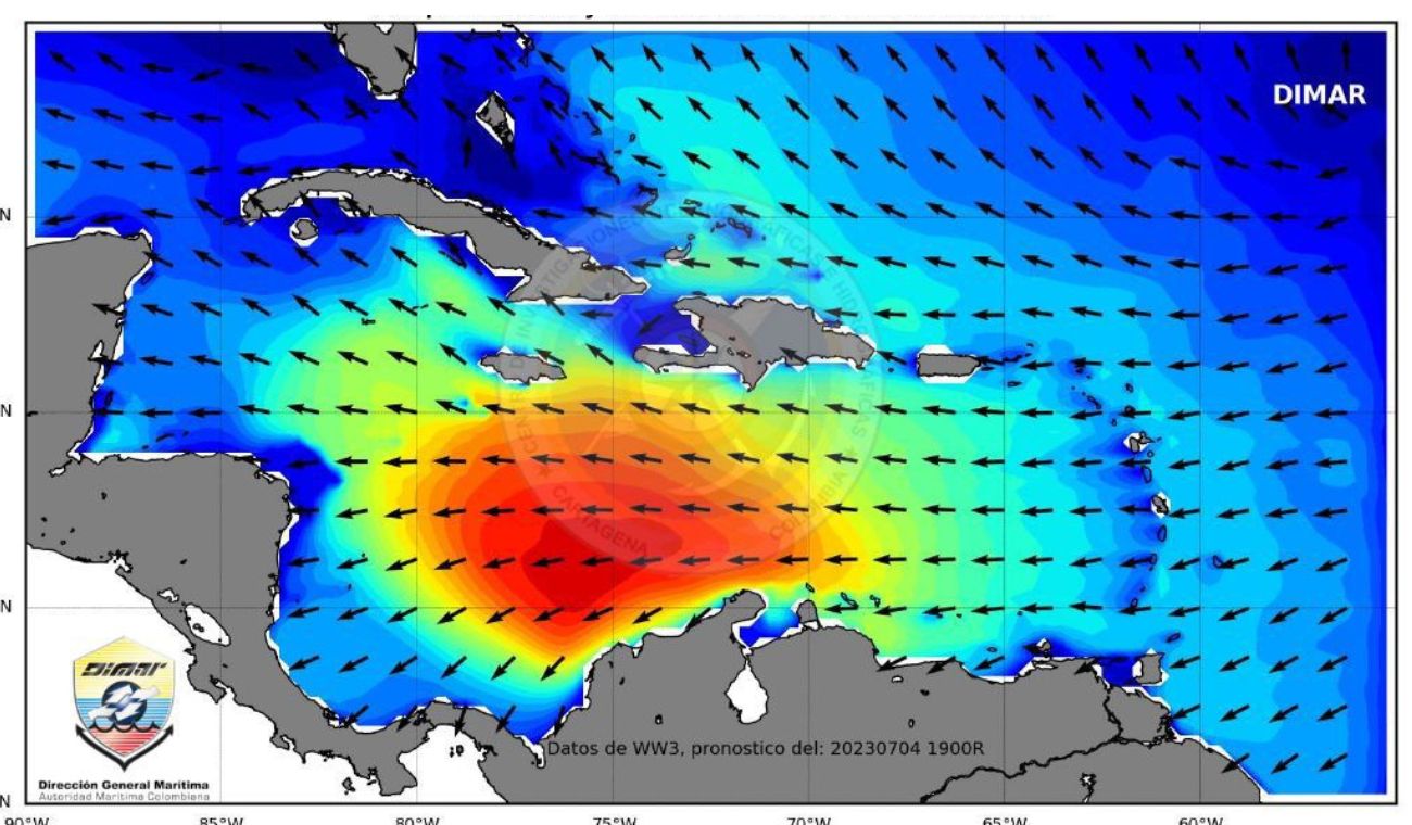 Vientos de 27 a 55 Km./h con dirección este y una altura del oleaje entre los 2.5 y 3.0 metros.