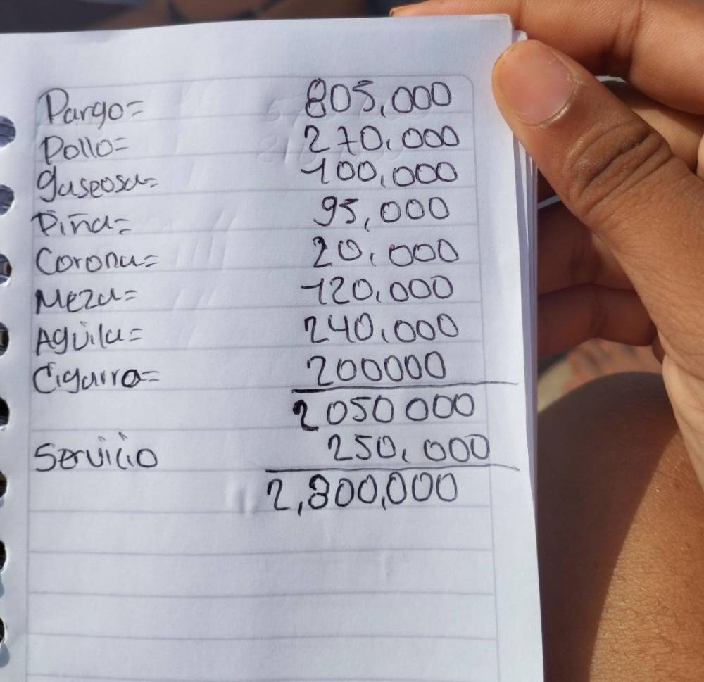 Factura con despliegue de productos y valores