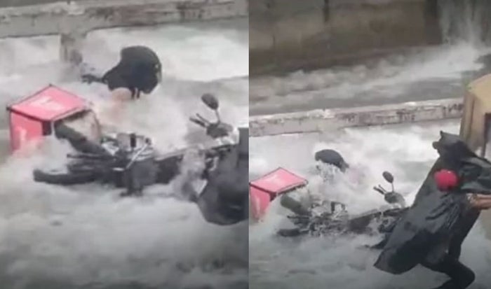 Motociclista en arroyo