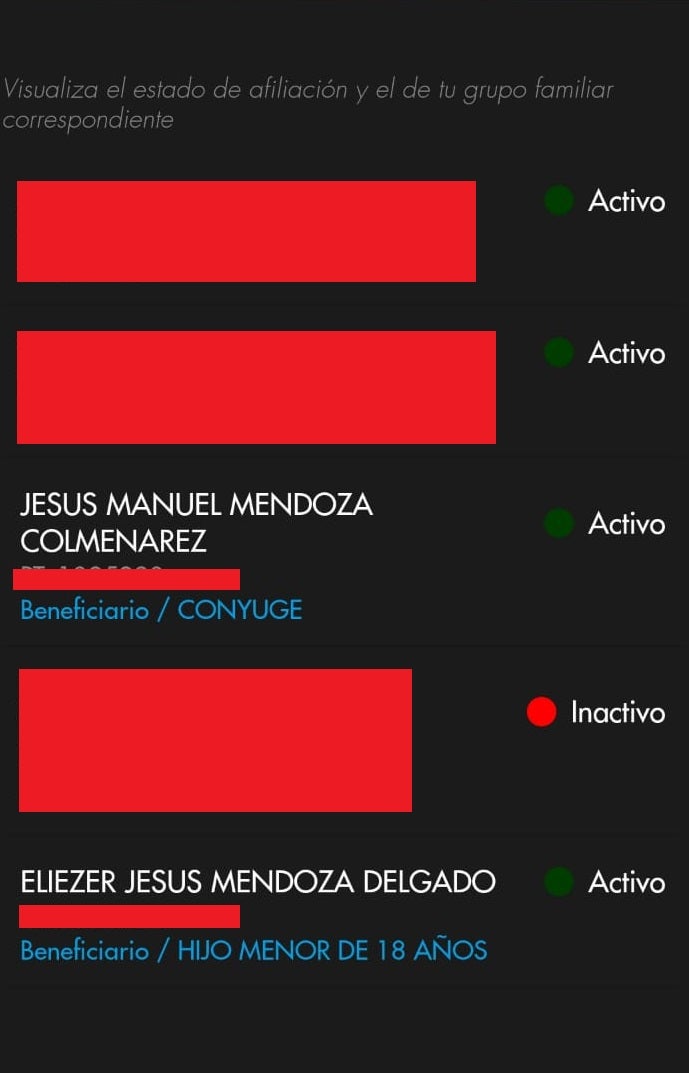 Relación de beneficiarios desconocidos.