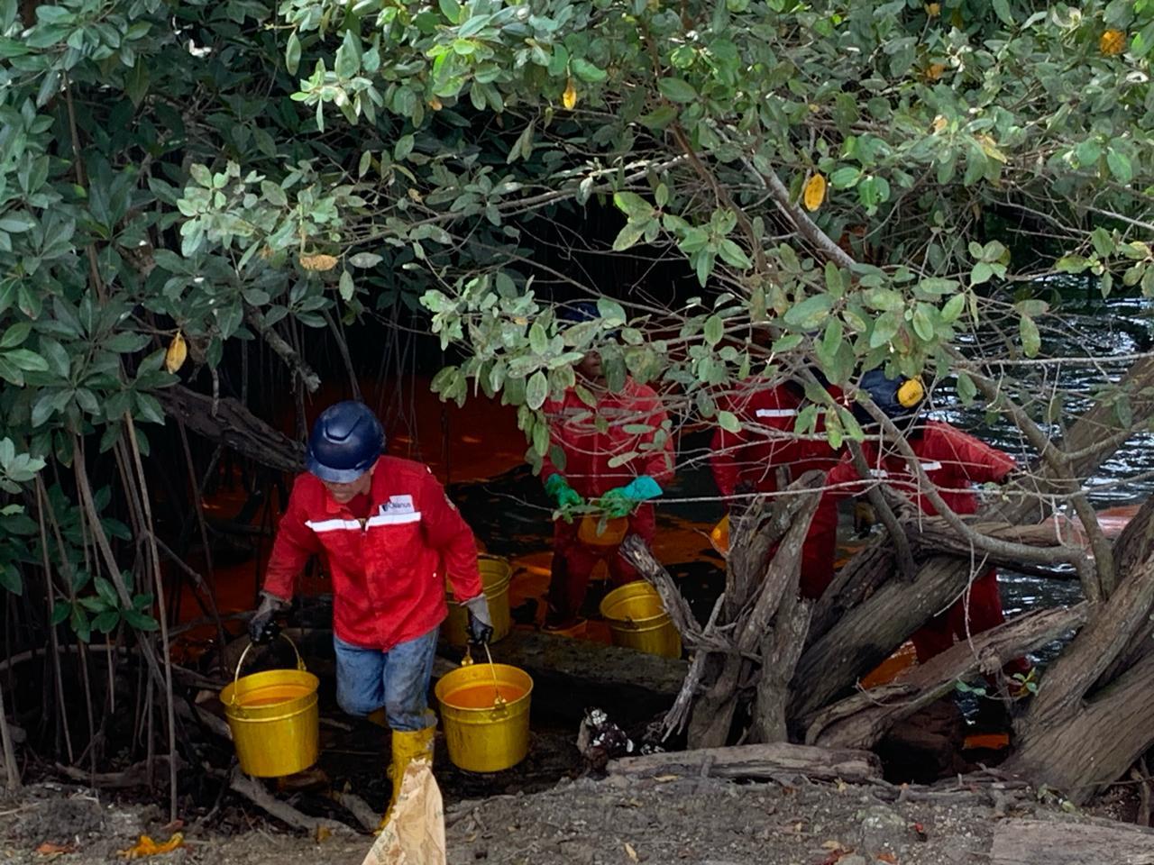 Más de 30 galones de aceite vegetal fueron sacados del agua en el nuevo accidente en la bahía de Cartagena