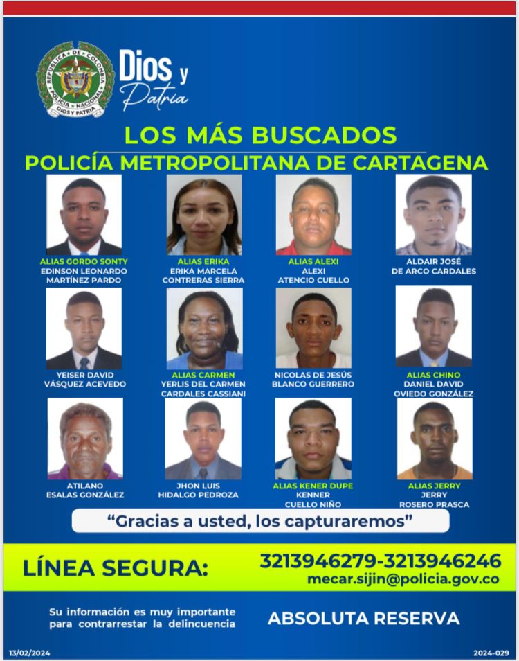 Cartel de los más buscados Cartagena