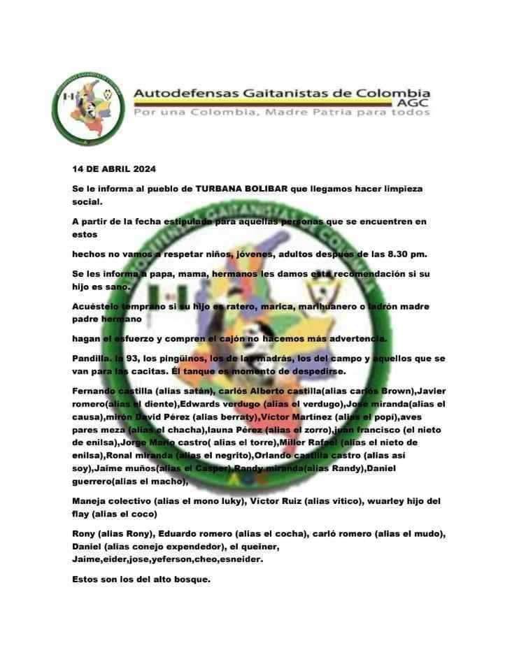 Palnfleto Turbana, Bolívar