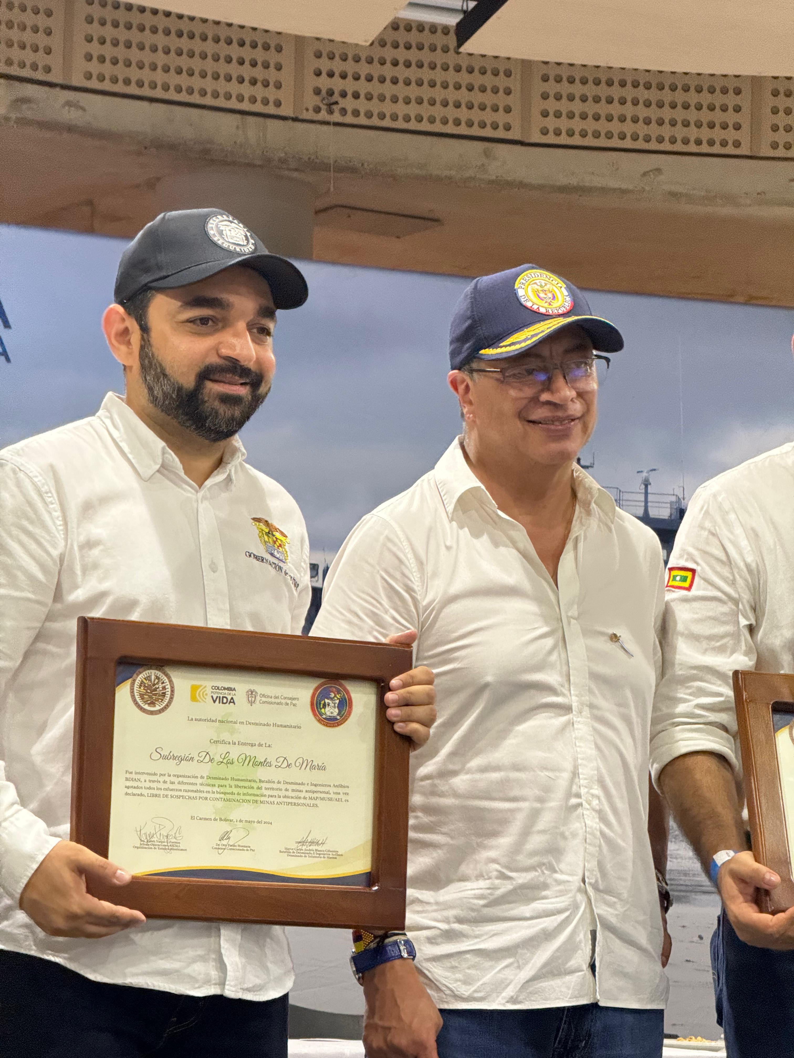 Certificado de zona desminada en los Montes de María