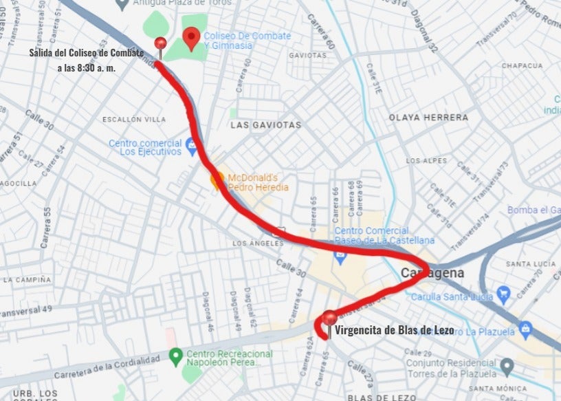 Ruta de la marcha en Cartagena este miércoles, 7 de agosto.