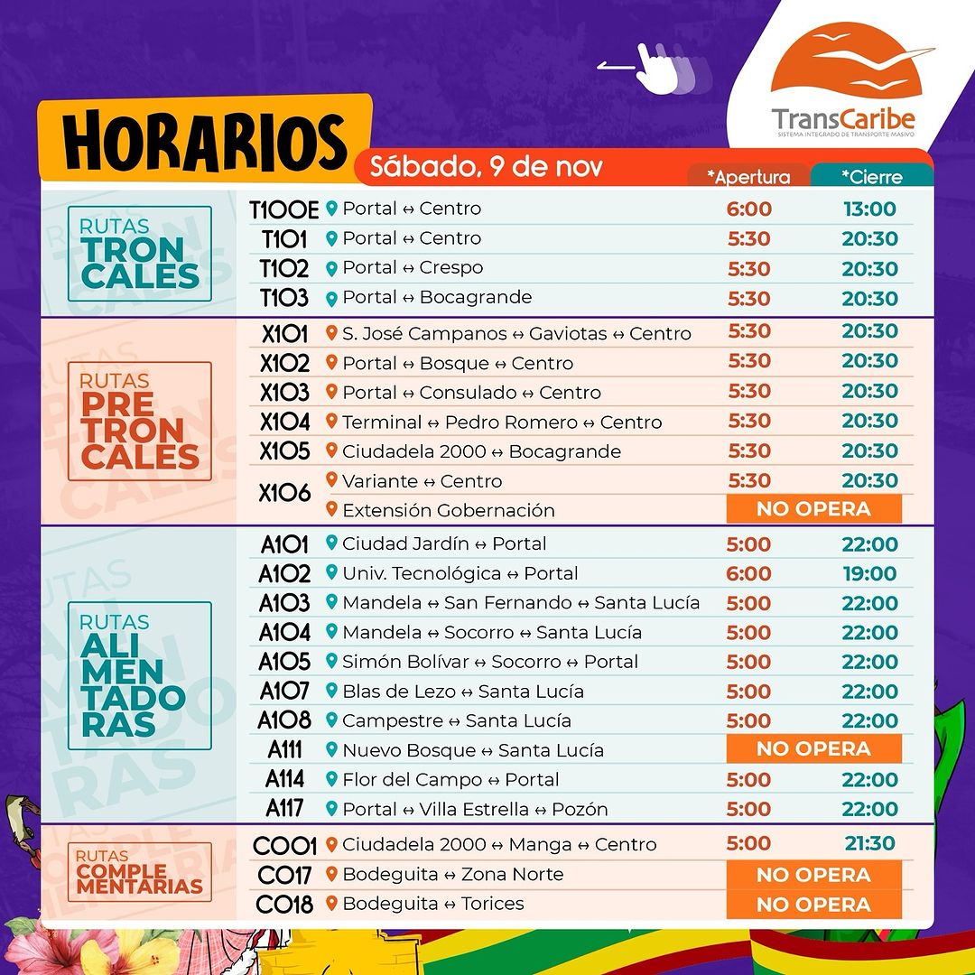 Horario de Transcaribe en fiestas 4