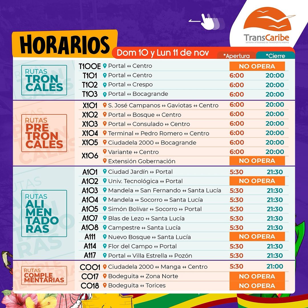 Horario de Transcaribe en fiestas 5