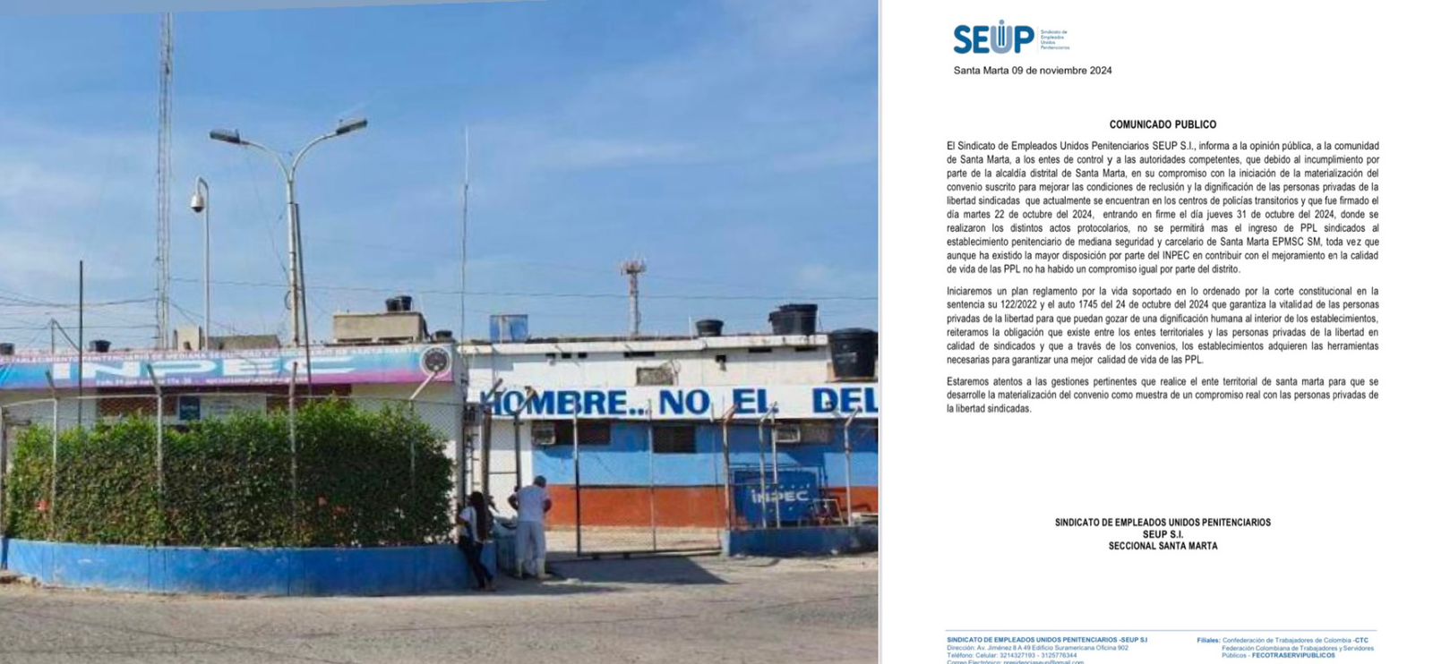 No recibirán más presos sindicados en la cárcel de Santa Marta por incumplimiento de convenio