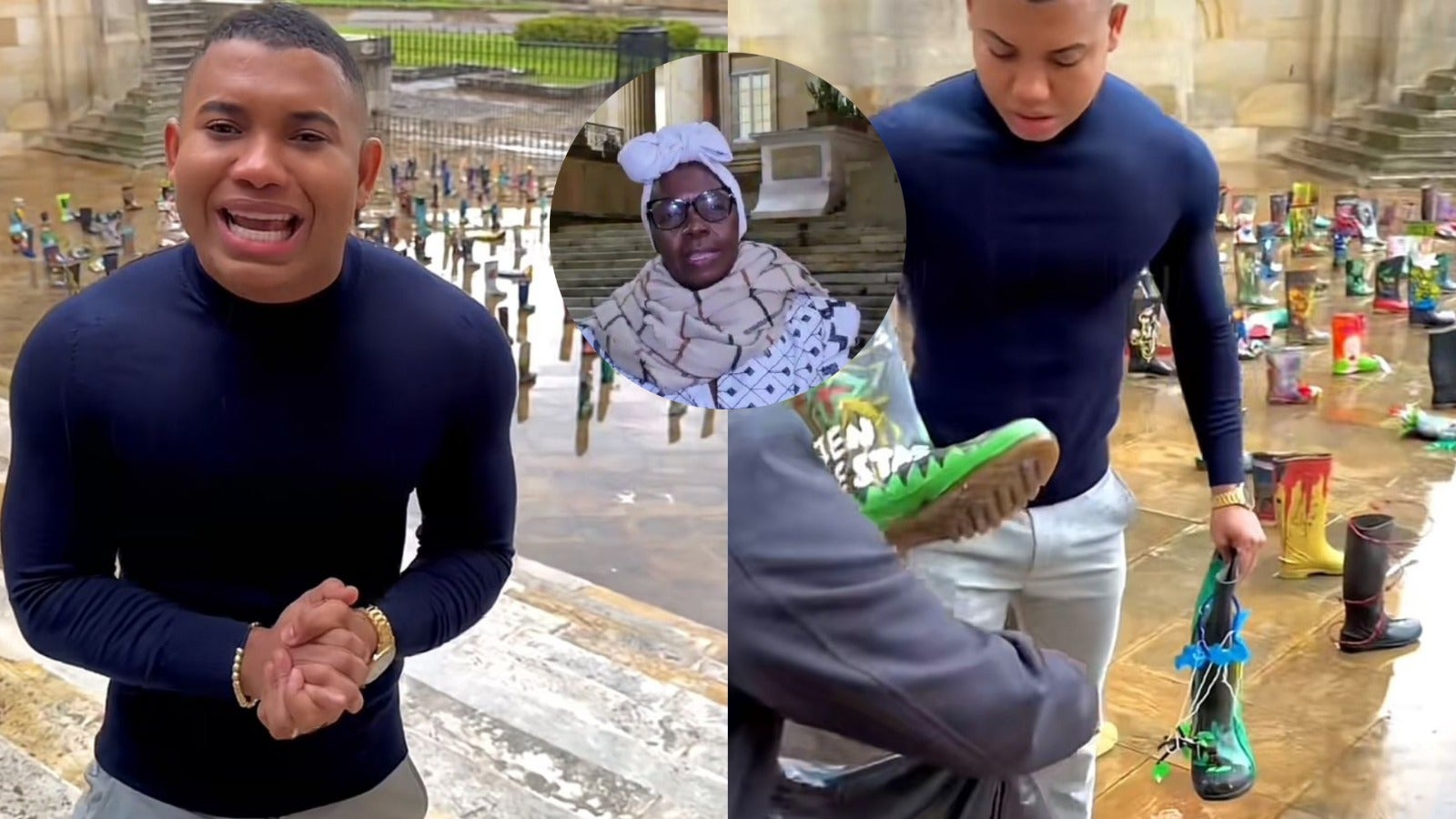 Captura de vídeo donde Polo Polo echa las botas en bolsas de basura.