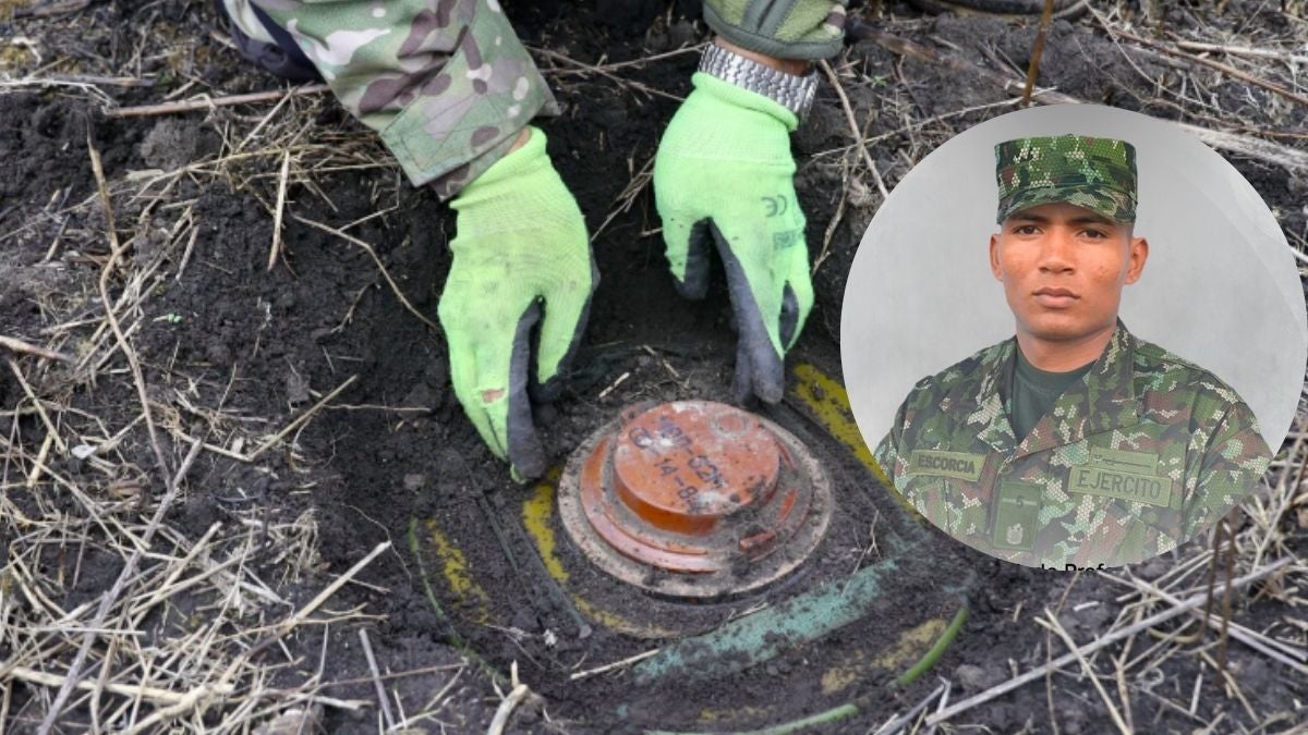 De fondo: referencia mina, foto del soldado fallecido