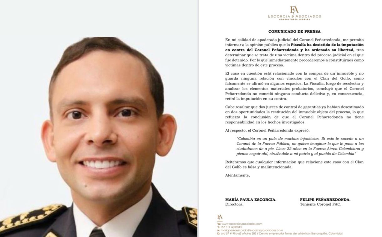 Fiscalía desiste acusaciones contra coronel de la FAC capturado en Santa Marta