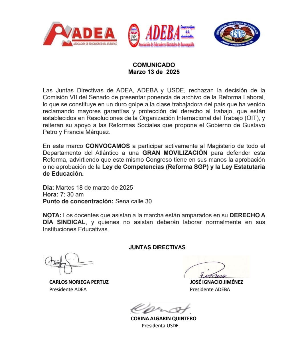 Los docentes que asistan a la marcha están amparados en su derecho al día sindical