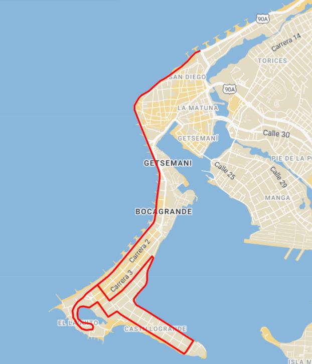 Ruta de la carrera en Cartagena